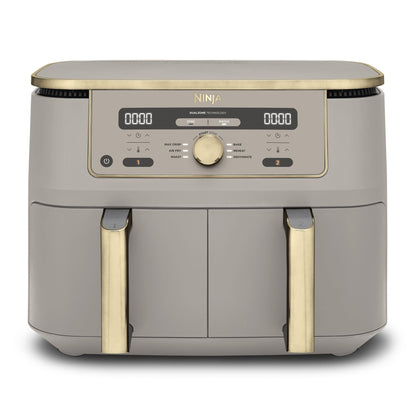 NINJA Dual Zone Max Air Fryer 2 Compartiments, Capacité Familiale de 9,5L, Max 240°C, Air Fryer 6-en1, Pièces Antiadésives Amovibles Lavables Au Lave-Vaisselle, Stone/Or DZ400EUSTGD