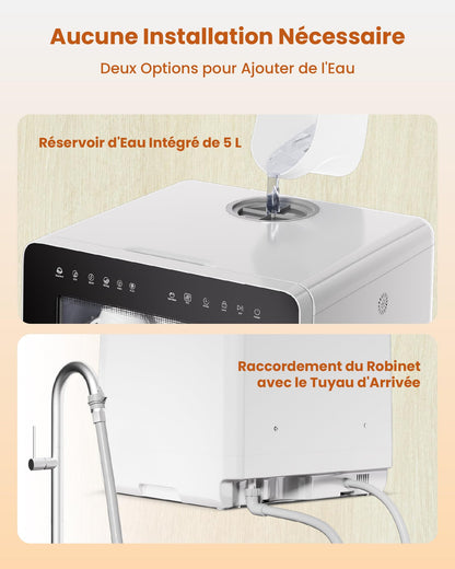 HAVA Lave-vaisselle de comptoir 2025 - Amélioré avec adoucisseur d'eau, efficacité énergétique optimale, 8 programmes de lavage, verrouillage enfant et fonction de démarrage différé