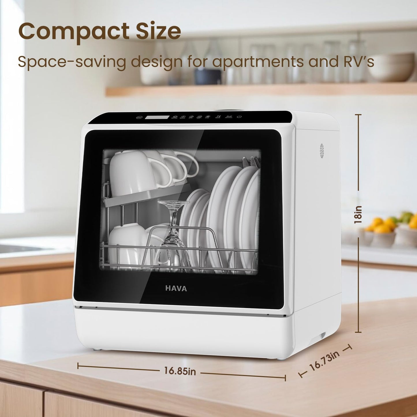 HAVA mini lave vaisselle, 6 programmes portables avec réservoir d'eau intégré de 5 L, aucun branchement nécessaire, fonction de soin de bébé et de séchage à l'air pour appartements et camping-cars