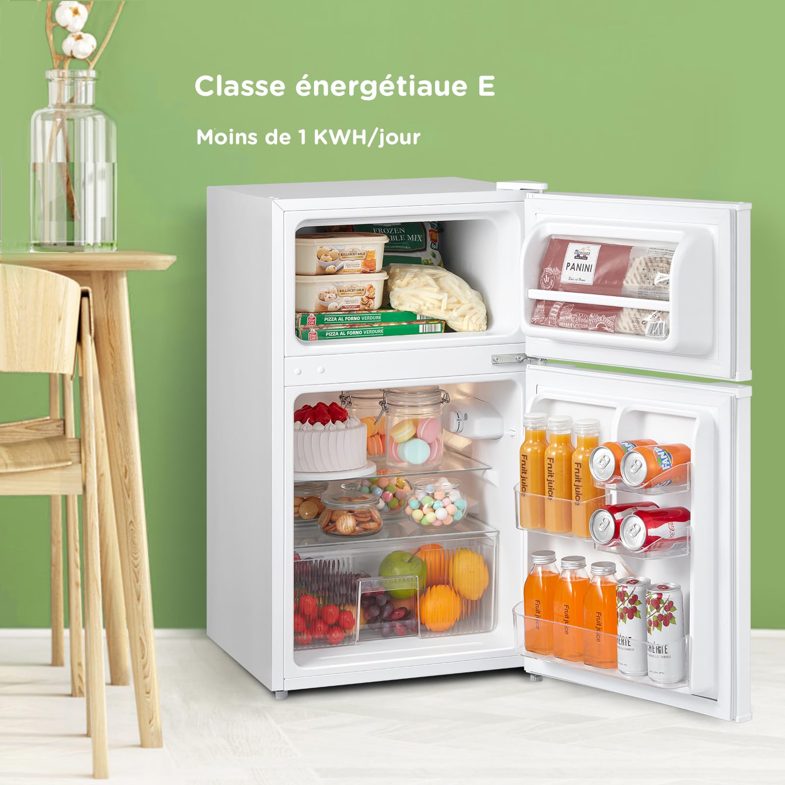 COMFEE' RCT87WH2(E) Réfrigérateur Congélateur Sous Plan, Petit Réfrigérateur Congélateur 87L avec Éclairage, Étagères Amovibles, Thermostats Réglables, Portes Réversibles, Blanc [Classe Énergétique E]