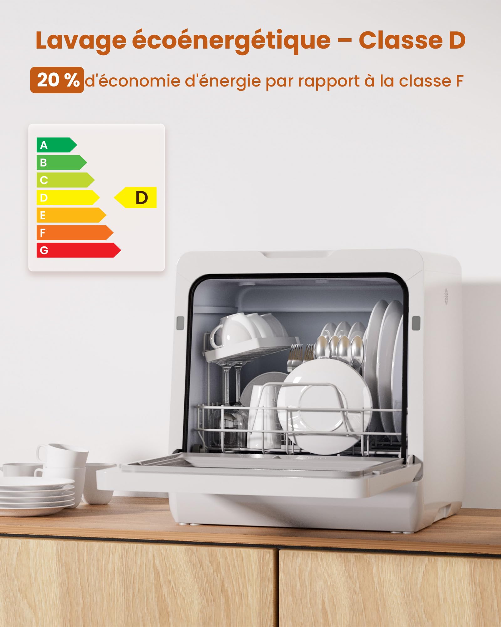 HAVA Lave-vaisselle de comptoir 2025 - Amélioré avec adoucisseur d'eau, efficacité énergétique optimale, 8 programmes de lavage, verrouillage enfant et fonction de démarrage différé