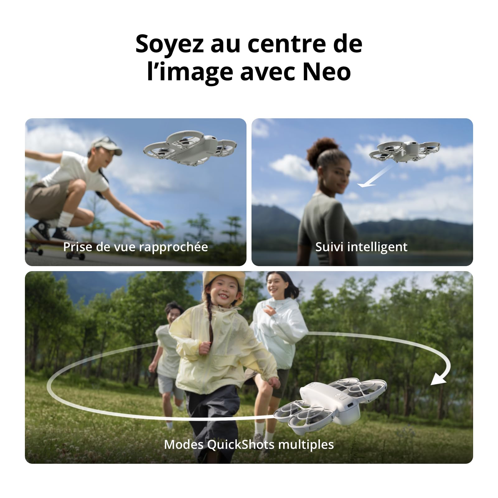 Bundle Motion Fly More DJI Neo, Mini Drone avec Caméra 4K UHD pour Adultes, Drone Suiveur qui Vole Seul de 135 g, Décollage du Creux de la Main, Suivi de Sujet, avec RC Motion 3 et 3 Batteries