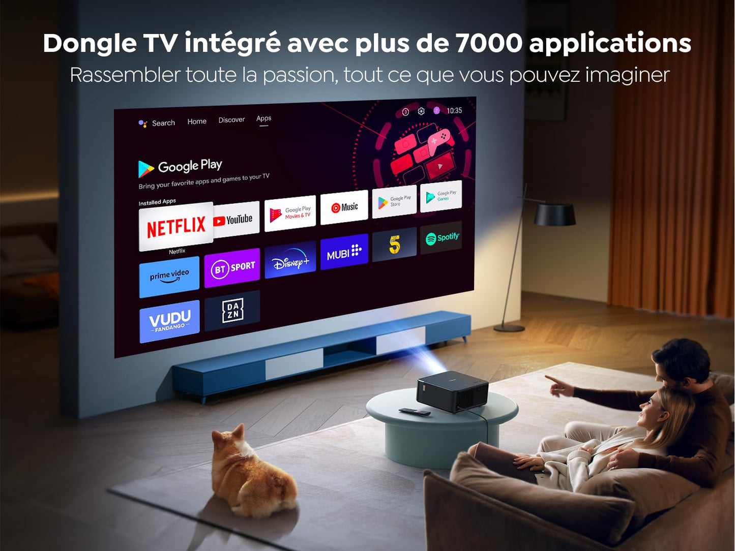 Videoprojecteur 4K avec Son JBL, Google TV 11.0, YABER Projecteur Video WiFi 6 Bluetooth 5.2, K2s Retroprojecteur Portable 20W Haut-Parleurs, Full HD