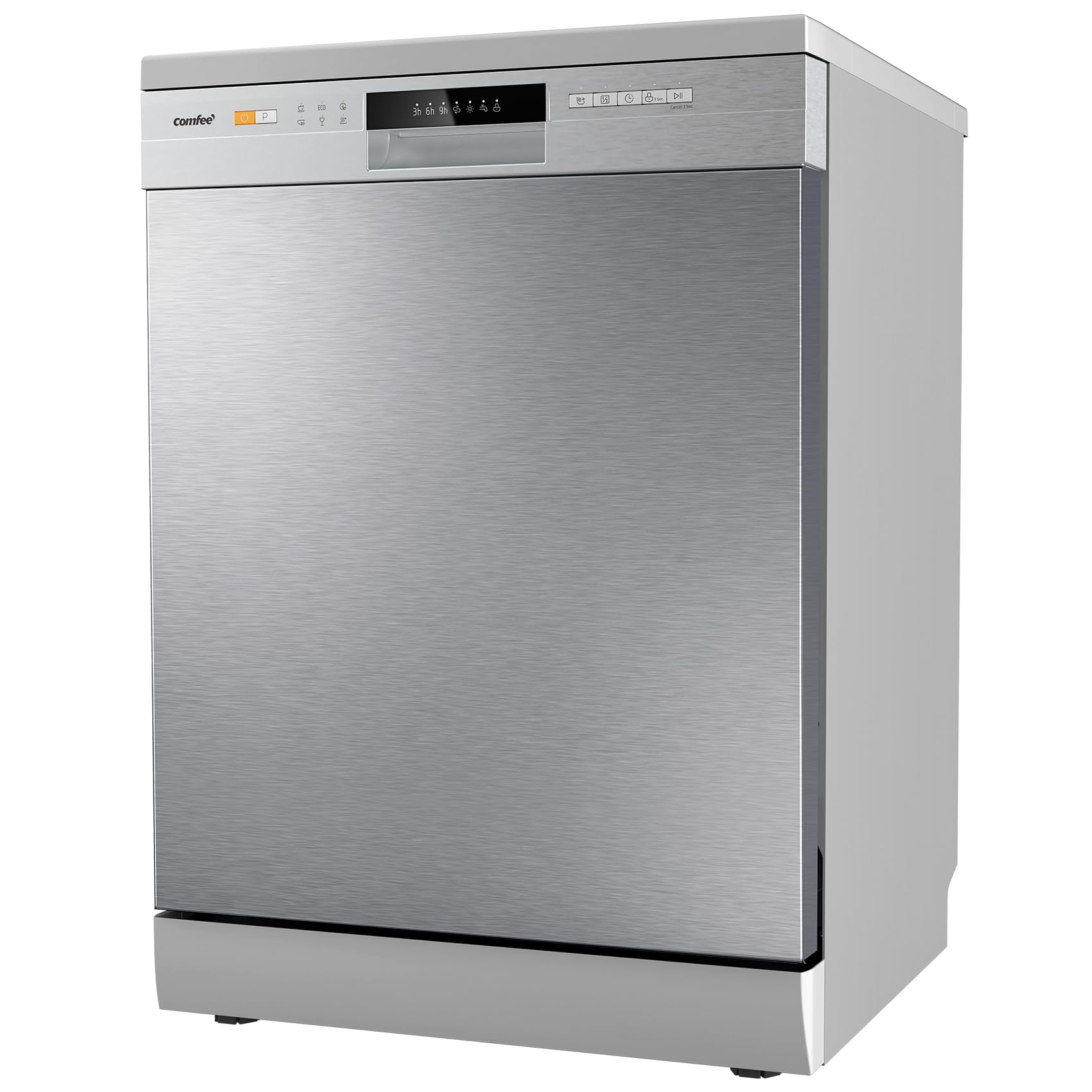 COMFEE' CDWPF1201PS Lave-vaisselle Pose Libre, 60 cm, 12 couverts, départ différé, fonction demi-charge, paniers flexibles - Acier Inoxydable, 49 dB, Commande Bouton