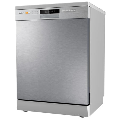 COMFEE' CDWPF1201PS Lave-vaisselle Pose Libre, 60 cm, 12 couverts, départ différé, fonction demi-charge, paniers flexibles - Acier Inoxydable, 49 dB, Commande Bouton