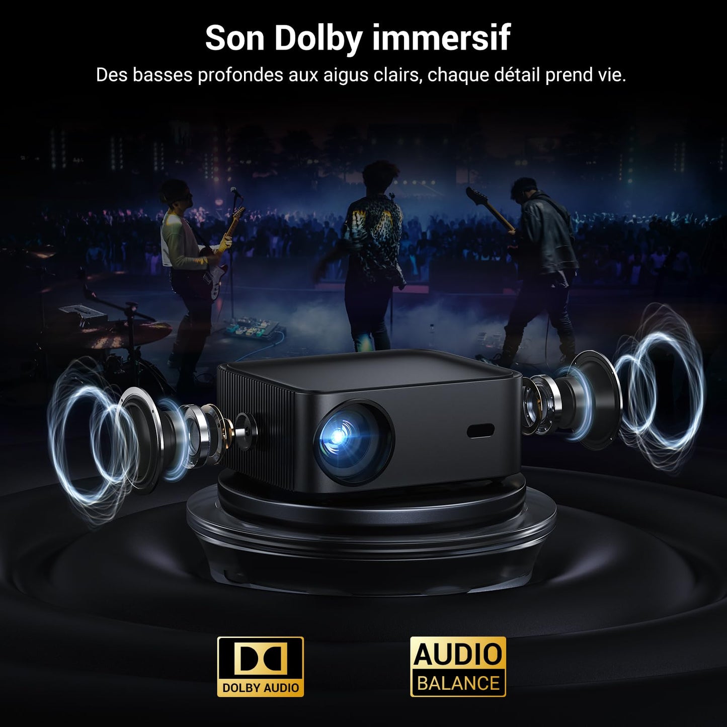 HAPPRUN H11 Projecteur Compatible avec Netflix, Vidéoprojecteur Portable avec Haut-Parleur Intégré, Mini Retroprojecteur Compatible Smartphone/WiFi 6/TV Stick/PS5 pour Maison, Chambre, Extérieur
