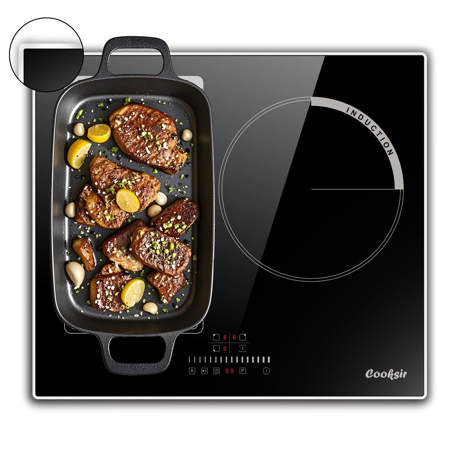 Cooksir Plaque Induction 3 Feux avec Cadre, Table de Cuisson Induction 60cm Encastrable, 6800W, Commande Tactile à Curseur, Bord Inox, Zone Flexibles pour le Grille, Sans Fiche, 240V