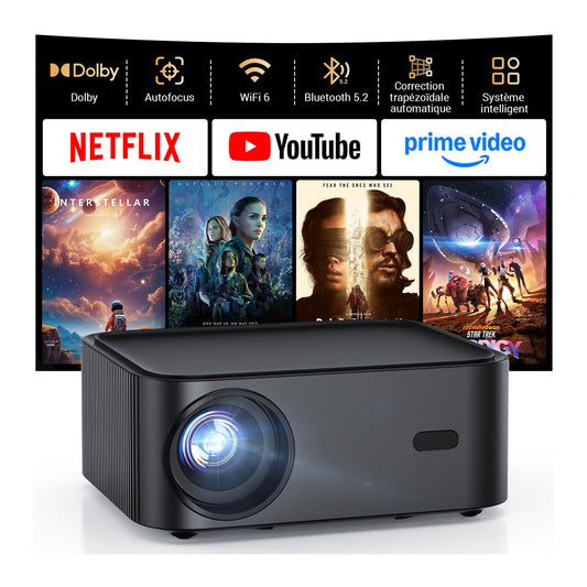 HAPPRUN H11 Projecteur Compatible avec Netflix, Vidéoprojecteur Portable avec Haut-Parleur Intégré, Mini Retroprojecteur Compatible Smartphone/WiFi 6/TV Stick/PS5 pour Maison, Chambre, Extérieur