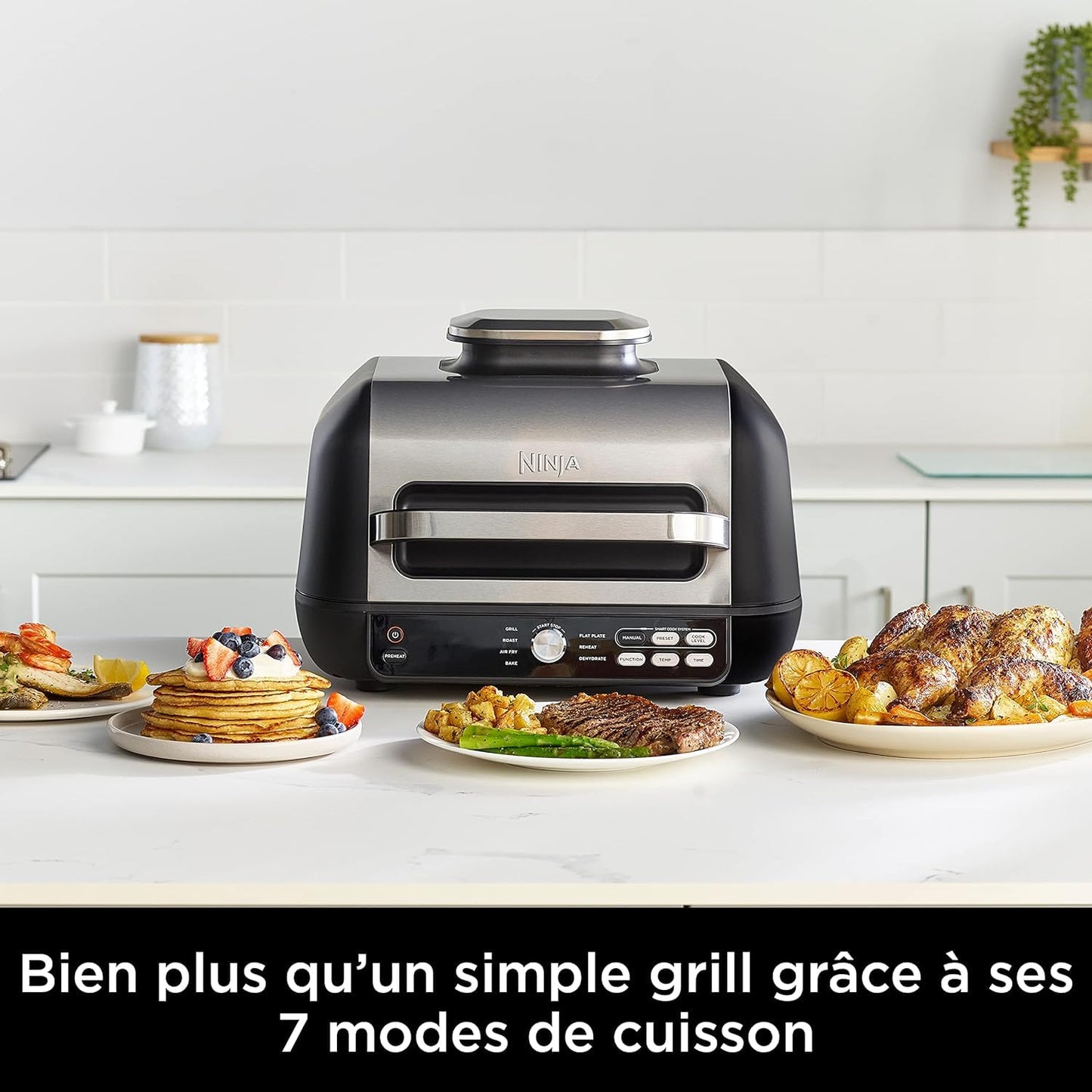 Ninja Foodi MAX PRO Grill, Plancha et Friteuse à air avec sonde de cuisson numérique, 3,8L, 7 en 1, Grill, Air Fryer, Cuire, Rôtir et plus, Pièces lavables au lave-vaisselle, Argent/Noir AG651EU