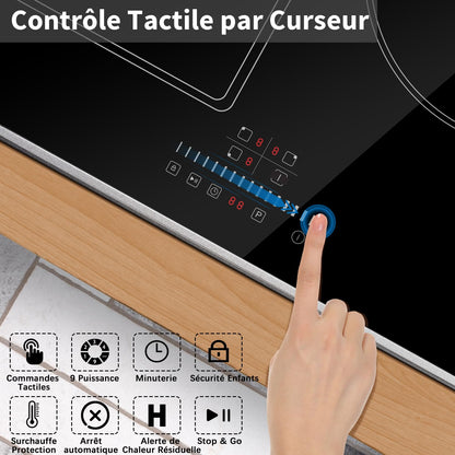 Cooksir Plaque Induction 3 Feux avec Cadre, Table de Cuisson Induction 60cm Encastrable, 6800W, Commande Tactile à Curseur, Bord Inox, Zone Flexibles pour le Grille, Sans Fiche, 240V