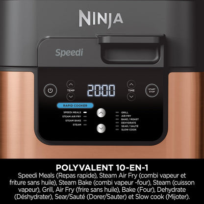 Ninja Speedi 10-en-1 Autocuiseur rapide, Air Fryer, Friteuse à air et Multicuiseur, 5.7L, Repas pour 4 en 15 minutes, Vapeur, Gril, Cuire au four, Rôtir, Mijoter et plus, Noir et Cuivre ON400EUCP