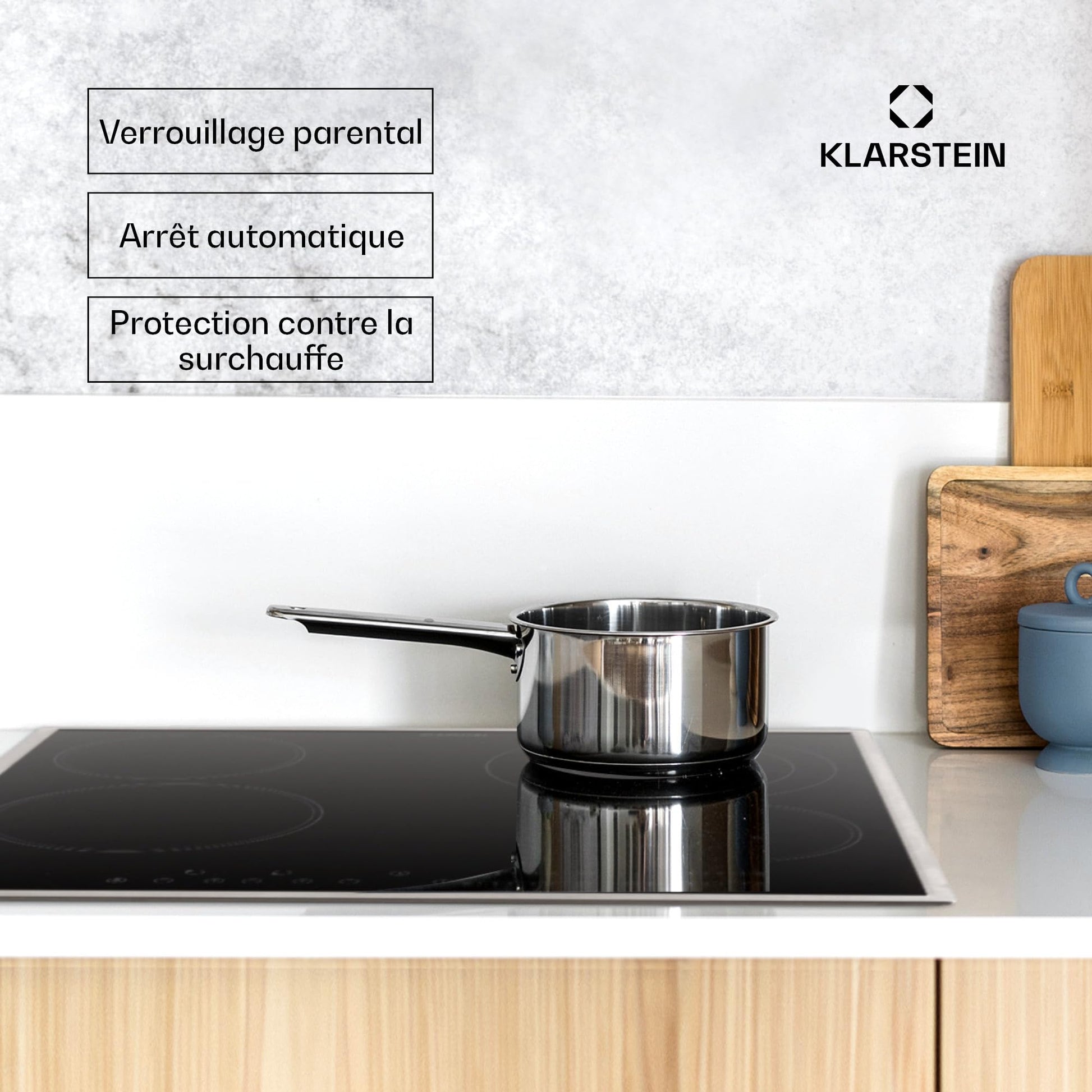 Klarstein Plaque Vitrocéramique Encastrable 6500W, Table de Cuisson Induction 4 Feux, Contrôle Tactile, Table de Cuisson Électrique 4 Foyers