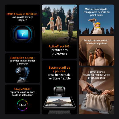 DJI Osmo Pocket 3, digital camera vlog CMOS 1'' et Vidéo 4K/120 ips, Stabilisation à 3 axes, MAP rapide,Suivi Facial/Objets,Écran tactile rotatif 2",p