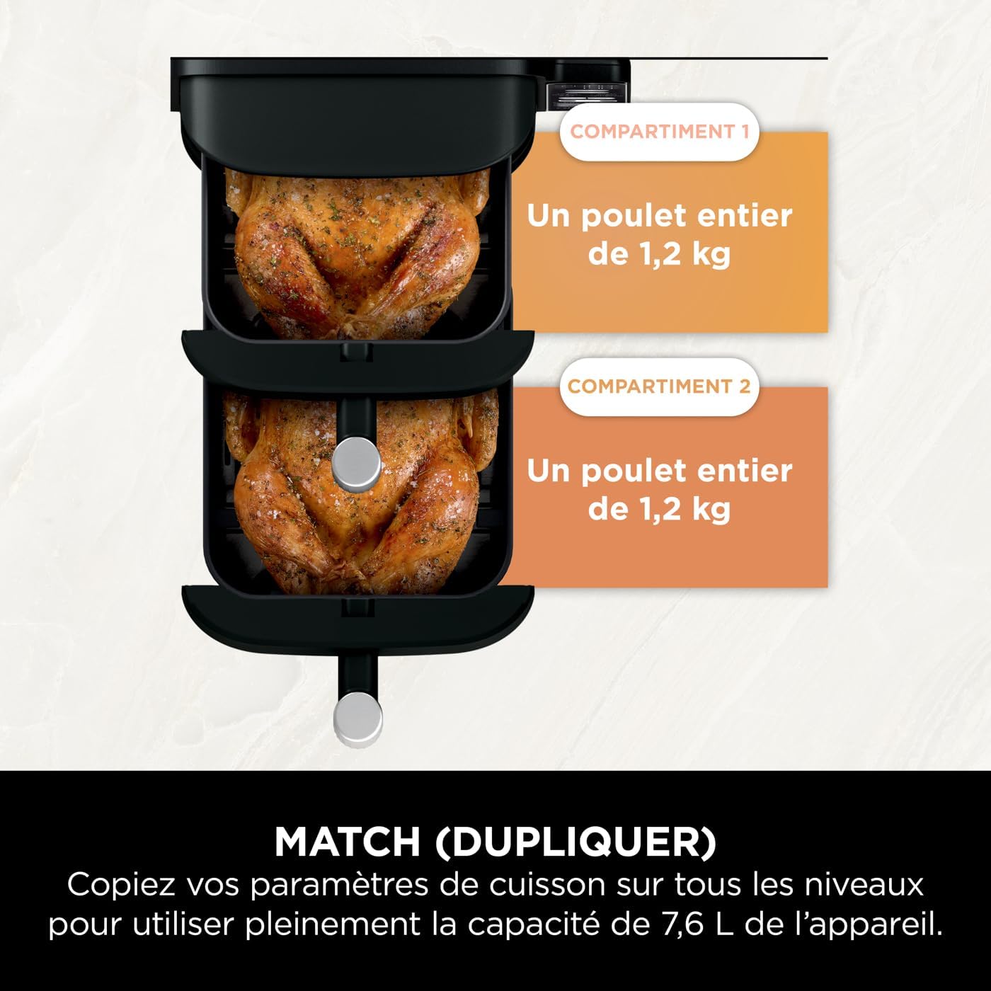 Ninja Double Stack Air-Fryer, Friteuse verticale sans huile à 2 tiroirs, 4 niveaux cuisson, 2 tiroirs et 2 grilles, design compact, capacité de 7,6L, 6 fonctions de Cuisson, 6 portions, gris SL300EU