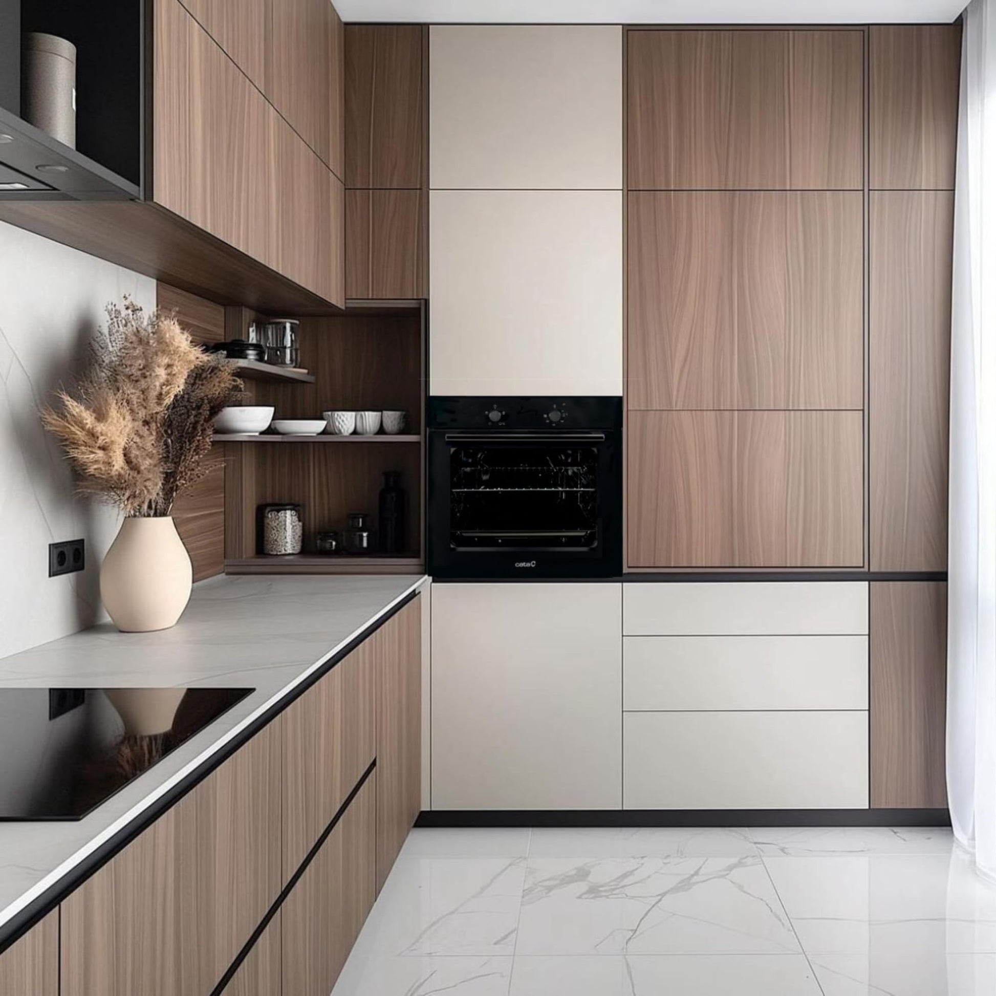 Cata Four statique SES 6004 BK 4 fonctions porte panoramique Full Glass Nettoyage AquaSmart Éclairage intérieur Largeur 60 cm Grande capacité 62 L Éclairage intérieur Finition inox Verre noir