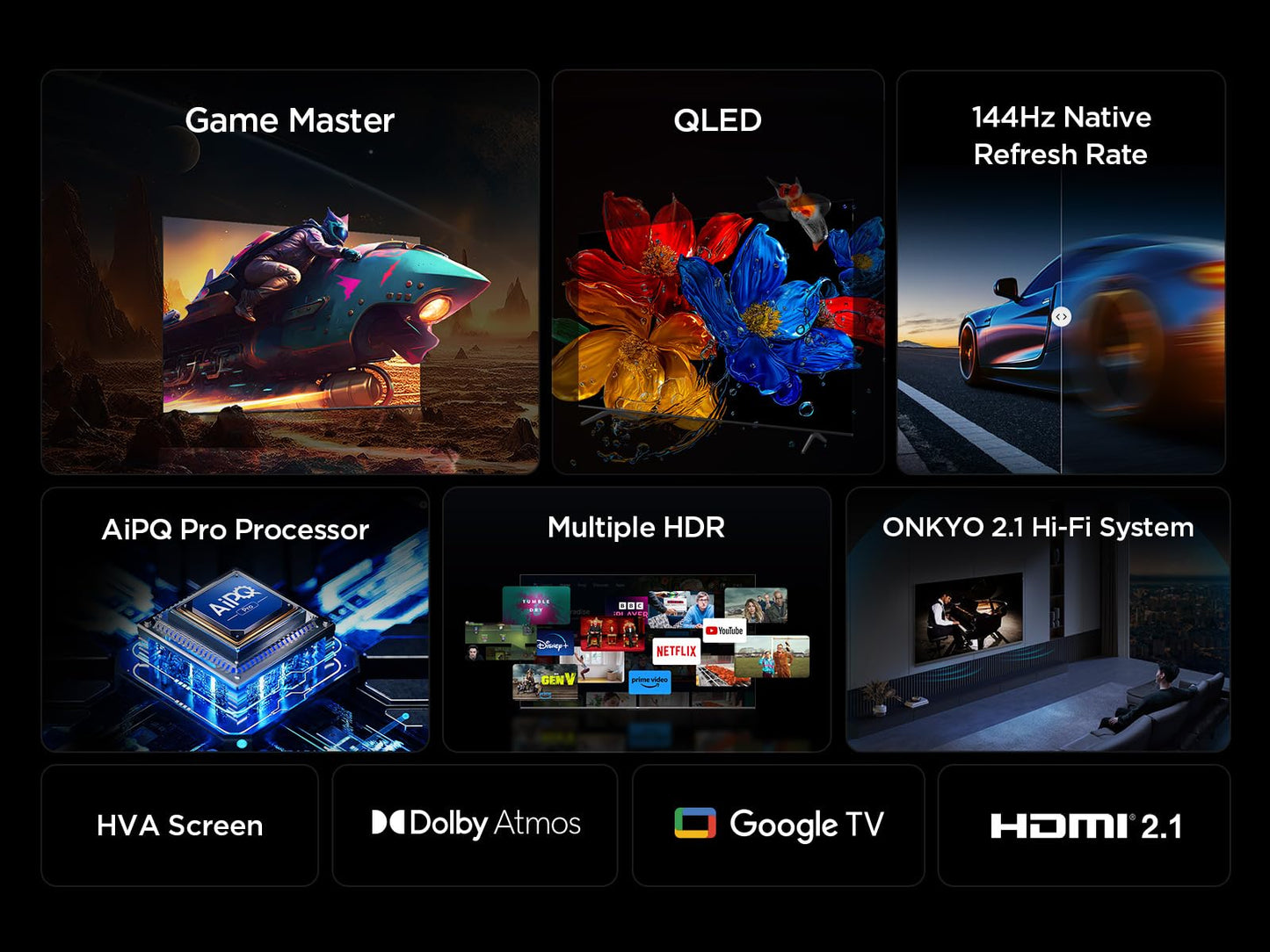 TCL 85T8C 85" QLED 4K HDR Ultra HD TV, Smart TV Powered by Google TV (Dolby Vision & Atmos, 144Hz Motion Clarity Pro, FreeSync, Onkyo 2.1 Sound, Voice Control)