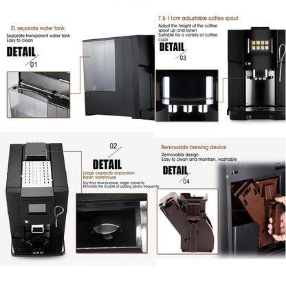 QJRGUY Machine à café Automatique 200W, Fabricant Cappuccino Expresso, avec système Mousse de Lait indépendant équipement réglable, Rouge, Argent