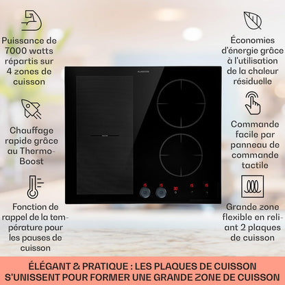 KLARSTEIN Plaque Induction en Céramique de 7000W, Plaque de Cuisson Electrique à Induction, Plaque Induction 4 Feux, Tables de Cuisson, Plaques chauffantes ThermoBoost, Rechaud Electrique Cuisine
