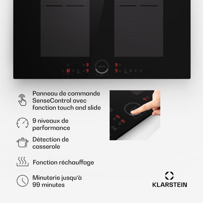 Klarstein Table de cuisson électrique induction encastrée 7000W 4 feux ThermoBoost