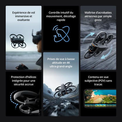 DJI Bundle Fly More Avata 2 (Trois Batteries), Drone FPV avec Caméra 4K, Acrobaties en Une Touche, Protection d’hélice intégrée, Drone Caméra avec Goggles 3 et RC Motion 3