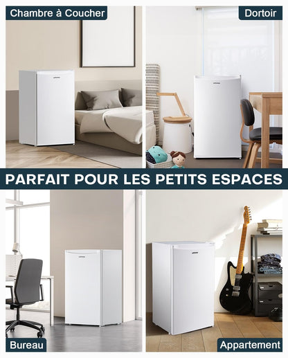 Upstreman Petit Frigo avec Congélateur de 91L, Bac à Légumes, Thermostat Réglable, Silencieux, Petit Frigo de Bureau, Porte Réversible, Réfrigérateur