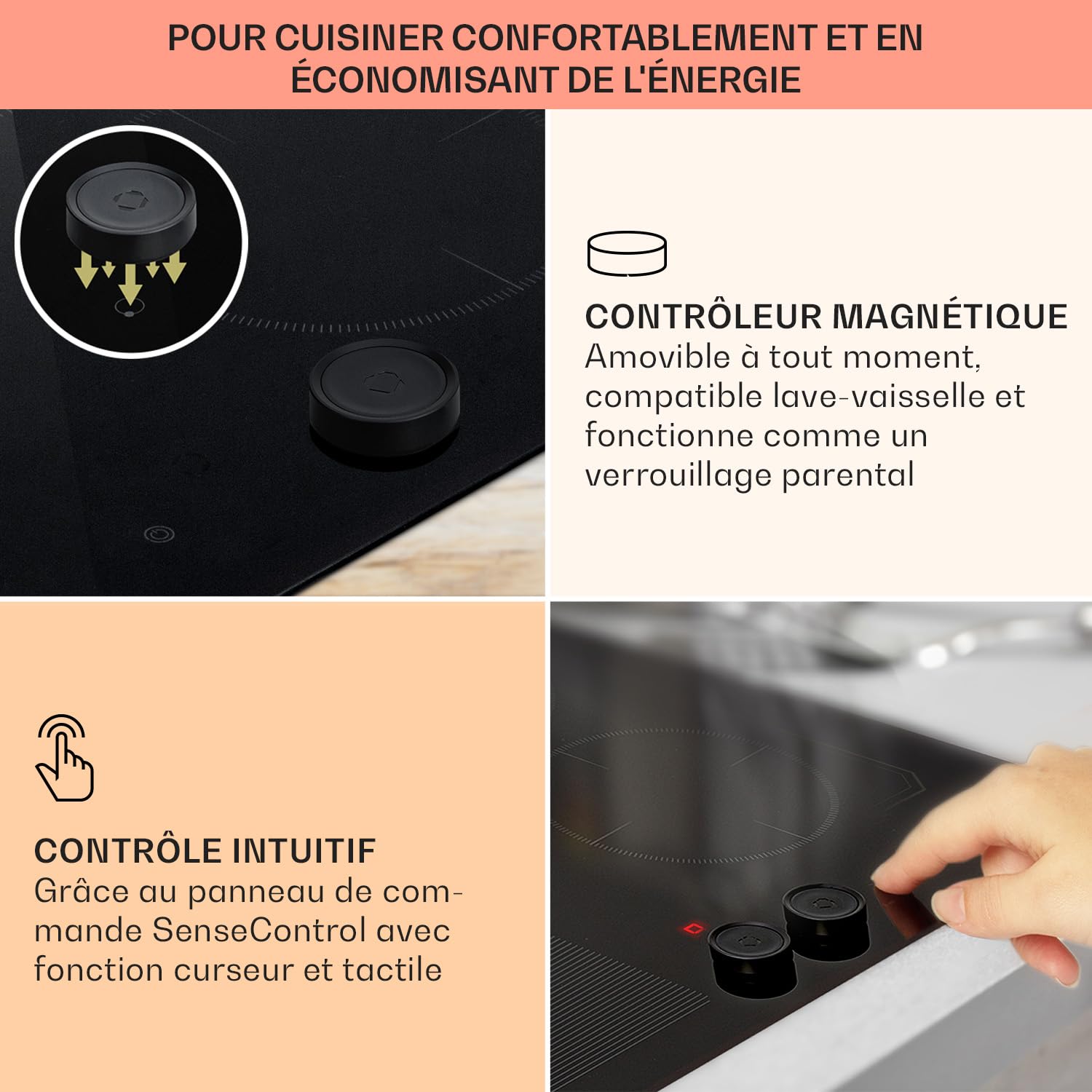 KLARSTEIN Plaque Induction en Céramique de 7000W, Plaque de Cuisson Electrique à Induction, Plaque Induction 4 Feux, Tables de Cuisson, Plaques chauffantes ThermoBoost, Rechaud Electrique Cuisine