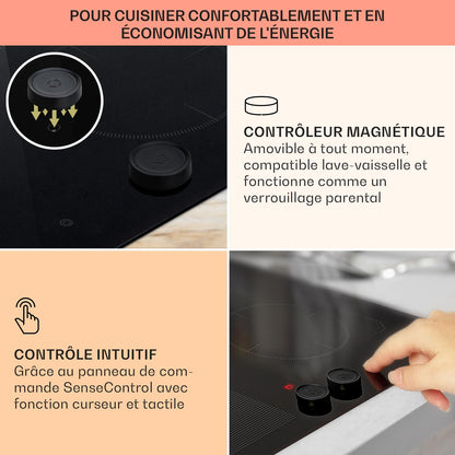 KLARSTEIN Plaque Induction en Céramique de 7000W, Plaque de Cuisson Electrique à Induction, Plaque Induction 4 Feux, Tables de Cuisson, Plaques chauffantes ThermoBoost, Rechaud Electrique Cuisine