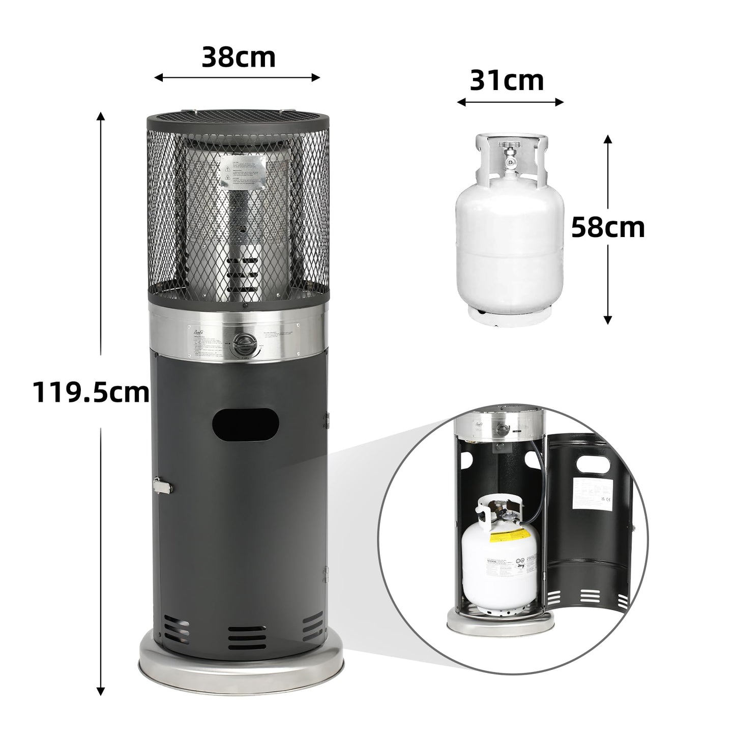 Bali OUTDOORS chauffage de gaz extérieur 7.3kW - Chauffage mobile-Housse de pluie