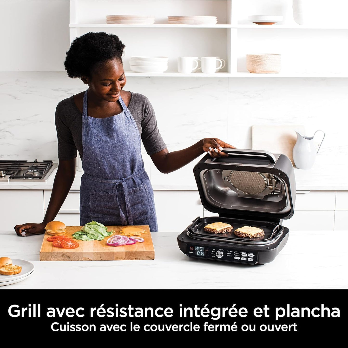 Ninja Foodi MAX PRO Grill, Plancha et Friteuse à air avec sonde de cuisson numérique, 3,8L, 7 en 1, Grill, Air Fryer, Cuire, Rôtir et plus, Pièces lavables au lave-vaisselle, Argent/Noir AG651EU