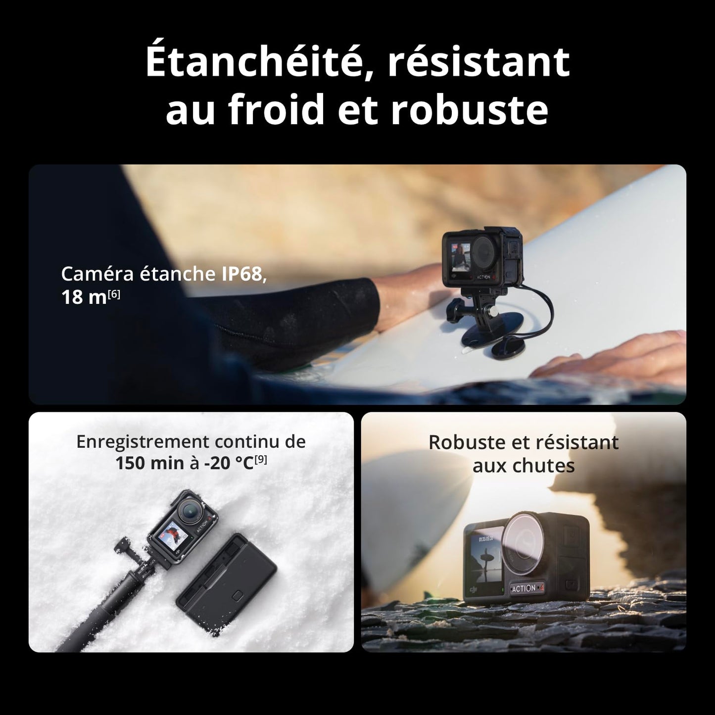 DJI Bundle Osmo Action 4 Standard - Caméra d’Action étanche 4K/120 IPS avec capteur 1/1,3 Pouce, des Images saisissantes en Basse lumière, des Couleurs D-Log M 10 Bits, Batterie 1 770 mAh prolongée