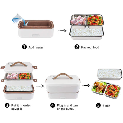 Self Cooking Electric Lunch Box, Toursion Mini Rice Cooker, 2 couches Steamer Lunch Box for Home Office School Travel Cook Raw Food, 800 ML/110 V (Only the Wall PLUG)