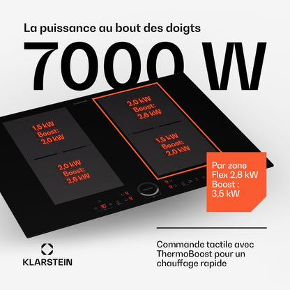Klarstein Table de cuisson électrique induction encastrée 7000W 4 feux ThermoBoost