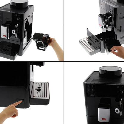 Melitta Passione F530-102 Cafetière automatique avec moulin à café en grains, système de lait, nettoyage automatique, personnalisable, 15 bars, noir (reconditionné)