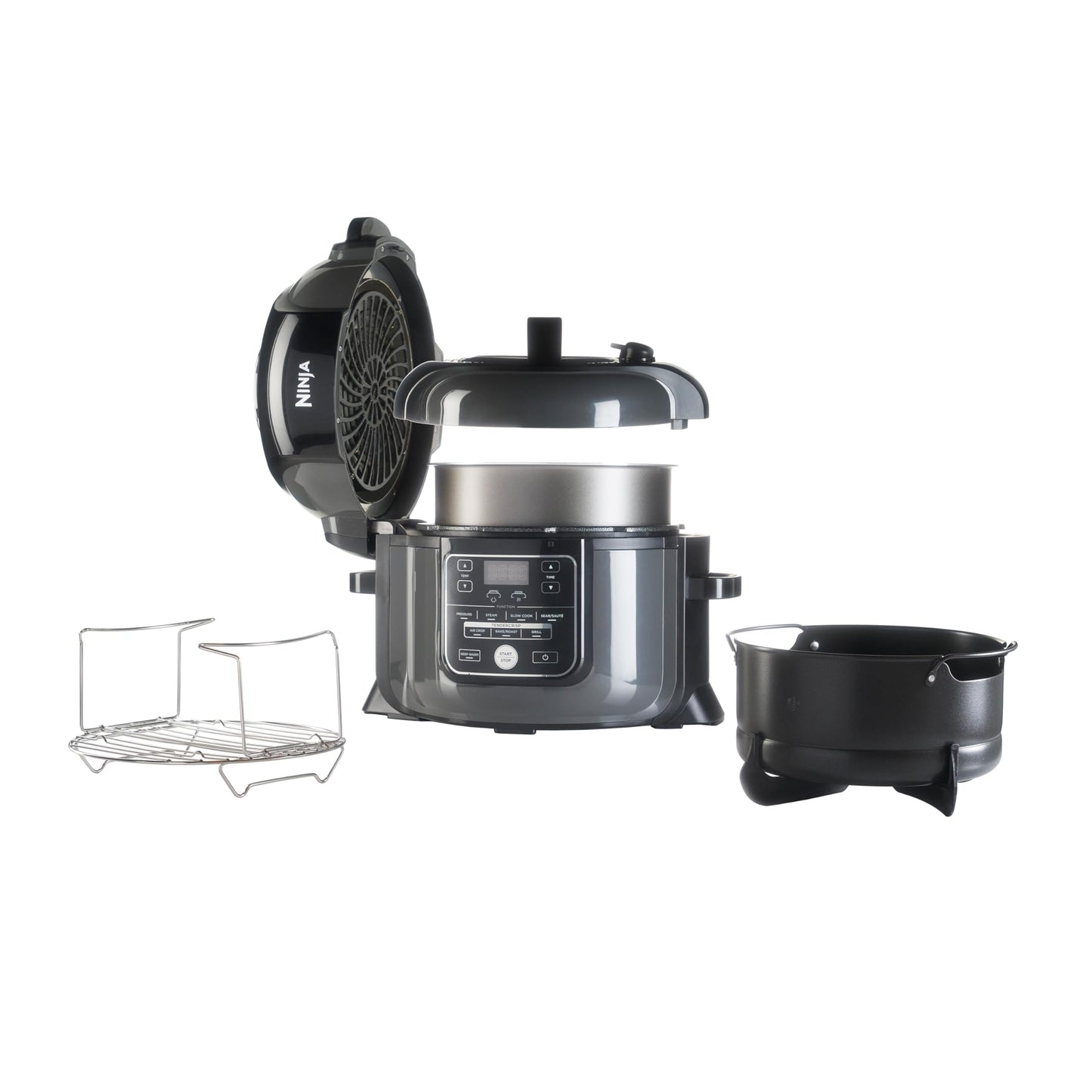 Ninja Multicuiseur Foodi, Air Fryer, 7-en-1, 6L, 7 fonctions de cuisson, Autocuiseur Multifonction, Cuisson sous pression, Friture à l'air, Cuisson lente, Gril et plus, Acier brossé et Noir, OP300EU