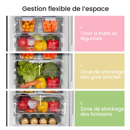 Comfee' RCB169DK2(E) 174L Réfrigérateur avec Congélateur/Hauteur 150 cm/Low Frost/Température Réglable du Réfrigérateur/Lumière LED/195 kWh/an/115L Réfrigérateur/59L Congélateur/Noir