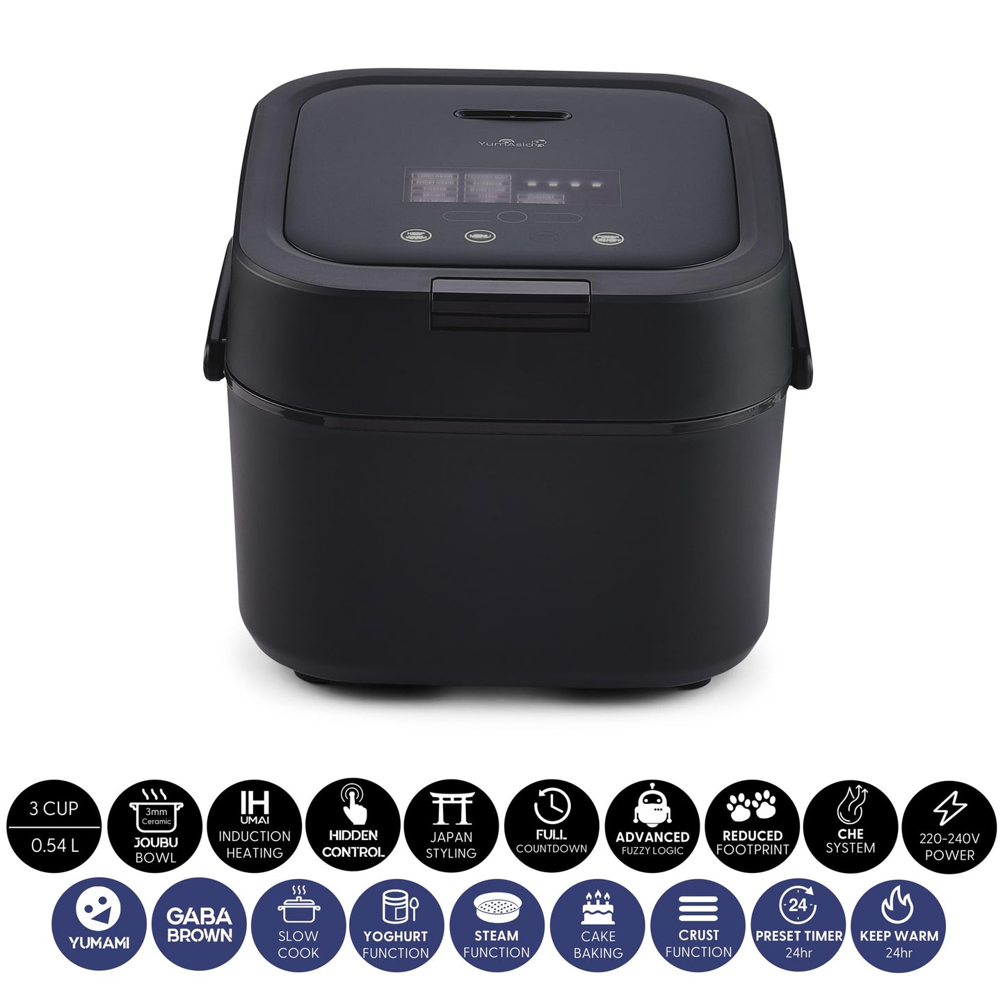 Yum Asia Hotaru Cuiseur à riz avec chauffage par induction (IH) et bol en céramique (3 tasses, 0,54 litre), 7 fonctions de cuisson du riz, 5 fonctions multicuiseur, 220-240V EU (Gris ardoise)