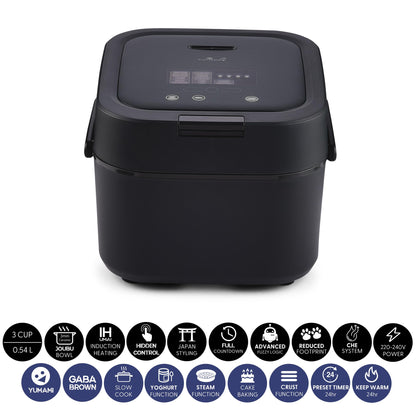 Yum Asia Hotaru Cuiseur à riz avec chauffage par induction (IH) et bol en céramique (3 tasses, 0,54 litre), 7 fonctions de cuisson du riz, 5 fonctions multicuiseur, 220-240V EU (Gris ardoise)