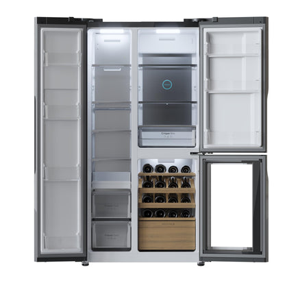 Cecotec Réfrigérateur 3 Portes Bolero CoolMarket TDW 548 Black Glass E, Classe E, 548L, Design T Door, Compresseur Inverter Plus, Total No Frost, Metal Cooling, Multi AirFlow, Fast Cooling et Freezing