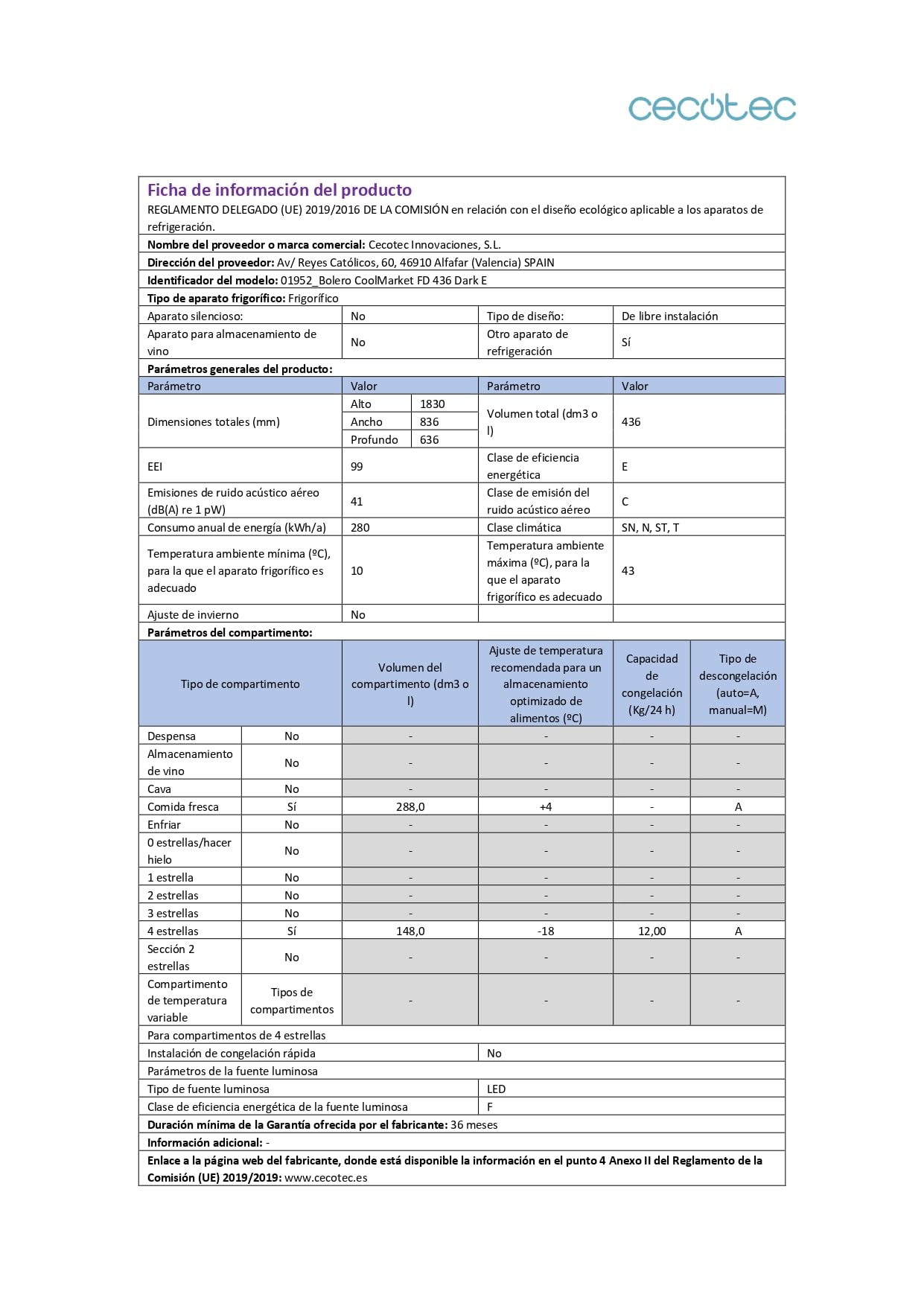 Cecotec Réfrigérateur Congélateur porte française Bolero CoolMarket FD 436 Dark E. 436 L, Total No Frost, Multi Airflow y compresseur inverter para ahorro energético.