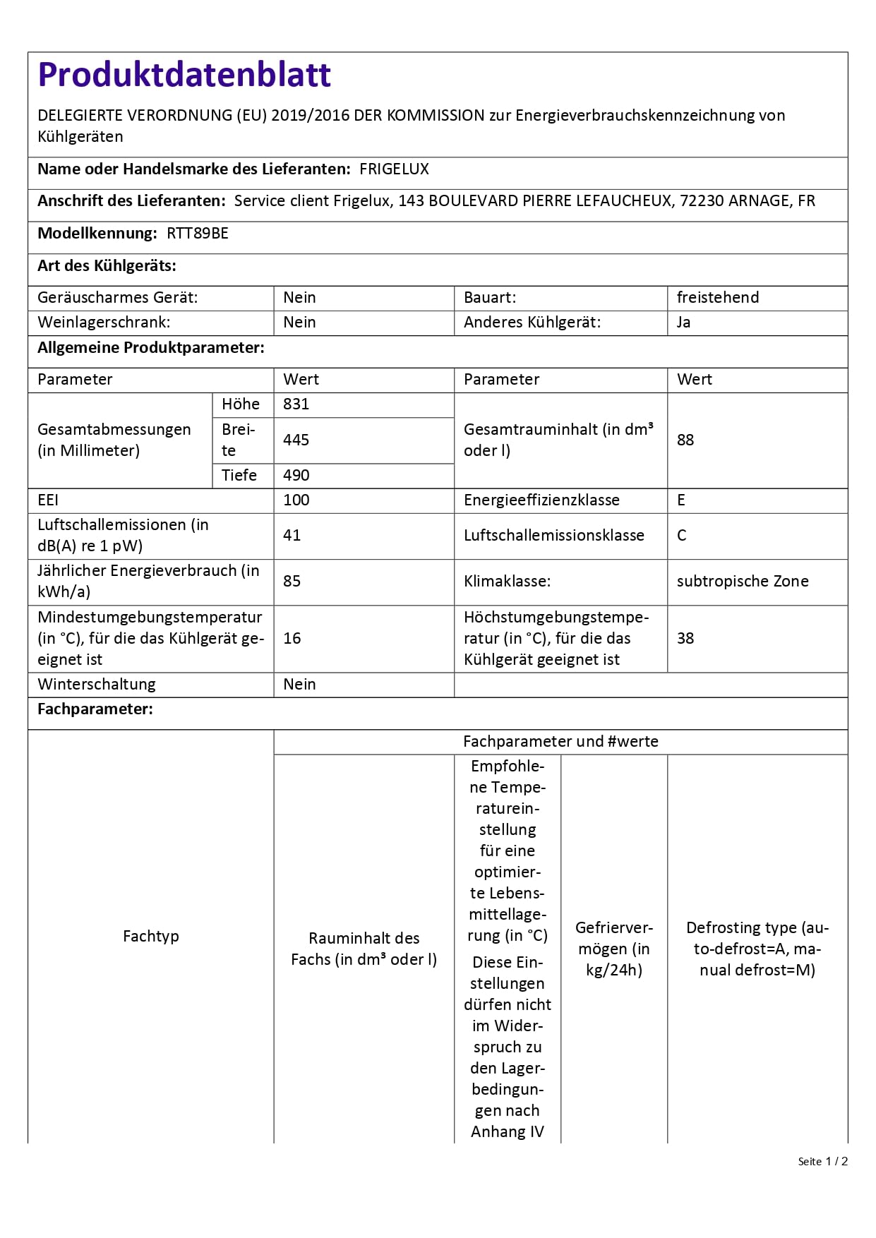 FrigeluX Réfrigérateur Table Top Blanc RTT89BE 88L