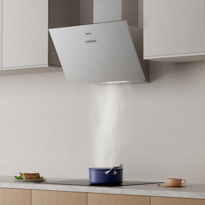 Ciarra Hotte Aspirante Inclinée 60cm - Classe A+++ - 650m³/h - Hotte de Cuisine 3 Vitesses - Filtres à Charbon Inclus - Evacuation ou Recyclage - Inox