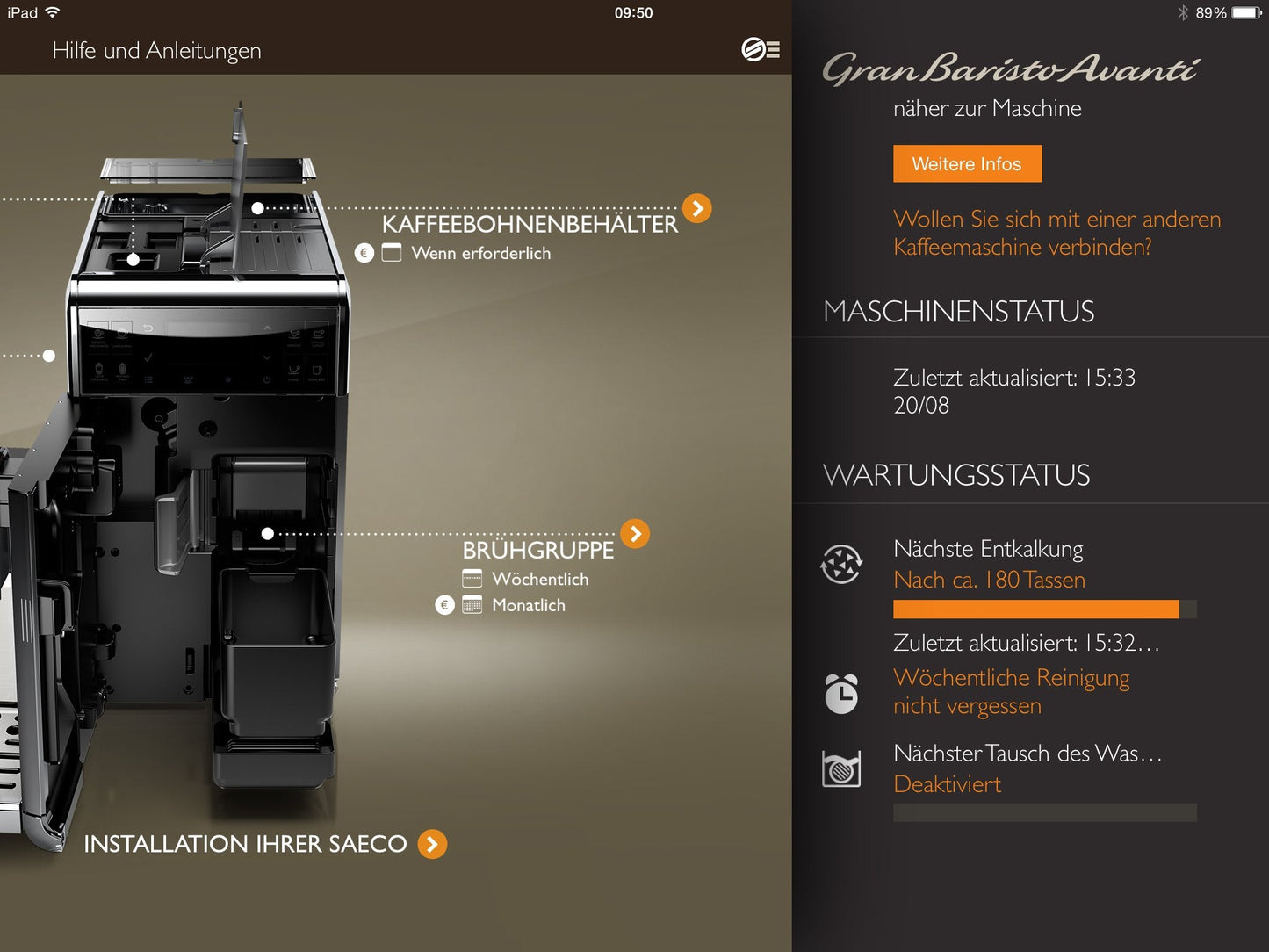 Saeco GranBaristo Avanti HD8967/01 Machine à café automatique + Application Acier/Anthracite