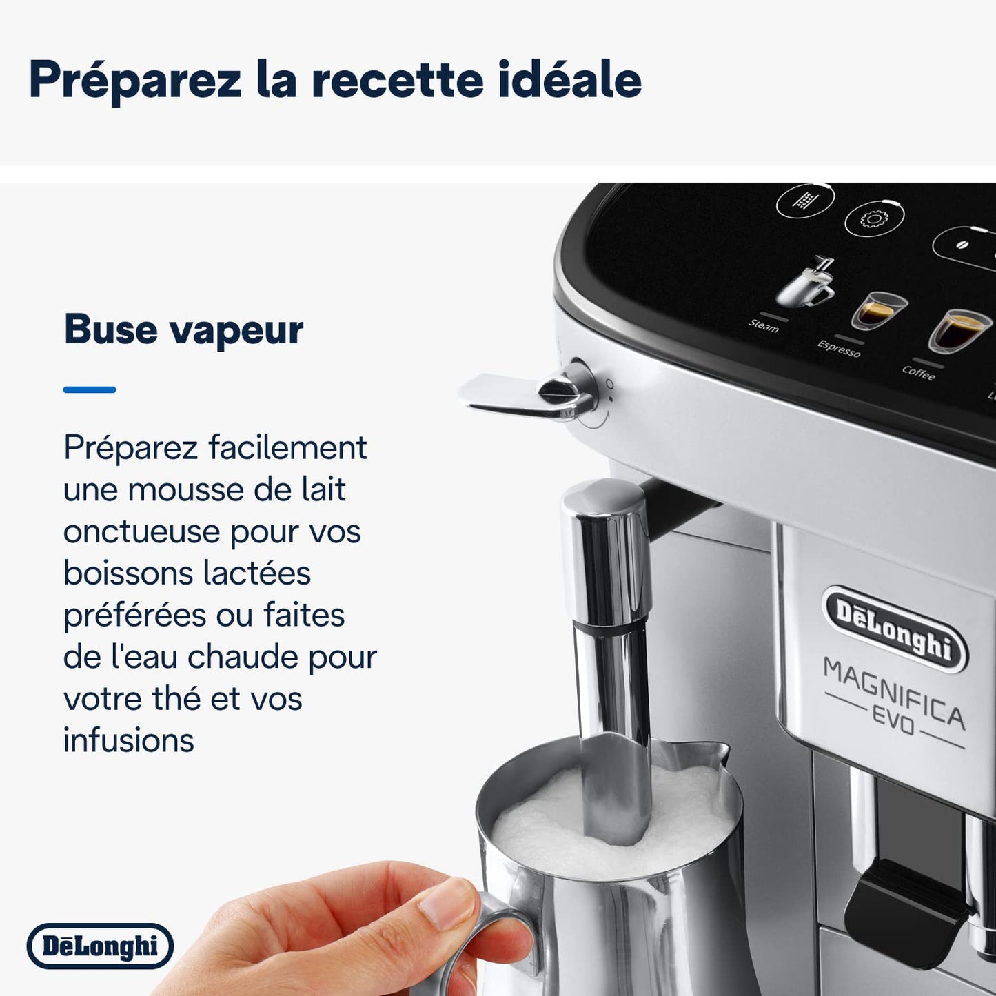 De'Longhi Magnifica Evo, Machine à Café et Cappucino avec Broyeur à Grains, ECAM292.33.SB, Argent [Exclusif Amazon]