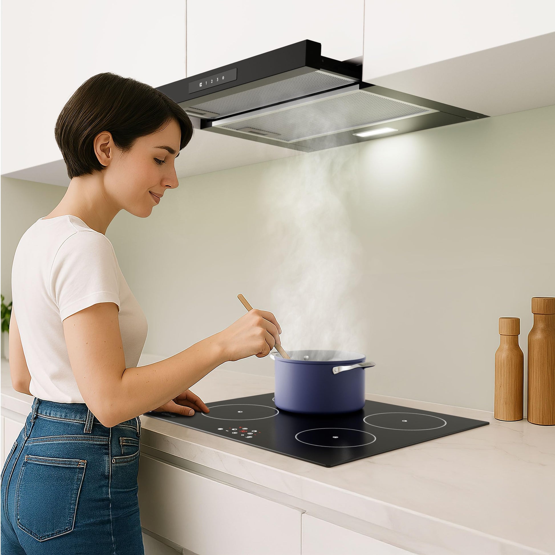 CIARRA CBCB6909A Classe A+ Hotte Télescopique Encastrable 60 cm 600 m³/h, Commande Tactile, 3 Vitesses, Recyclage & Evacuation, Filtre à Charbon CBCF055 Inclus, Noire