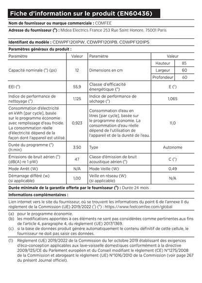 COMFEE' CDWPF1201PS Lave-vaisselle Pose Libre, 60 cm, 12 couverts, départ différé, fonction demi-charge, paniers flexibles - Acier Inoxydable, 49 dB, Commande Bouton