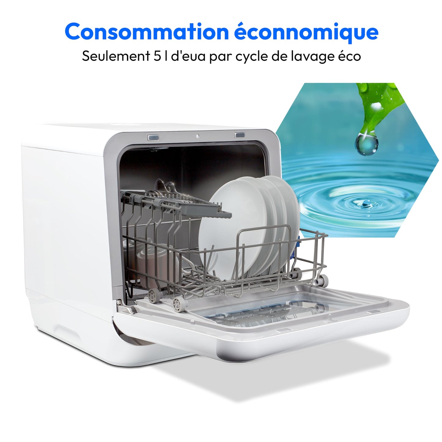 MEDION Mini lave-vaisselle DWT20 (lave-vaisselle de table, lave-vaisselle, 2 couverts, fonctionne avec/sans raccordement à l'eau, 6 programmes de nett
