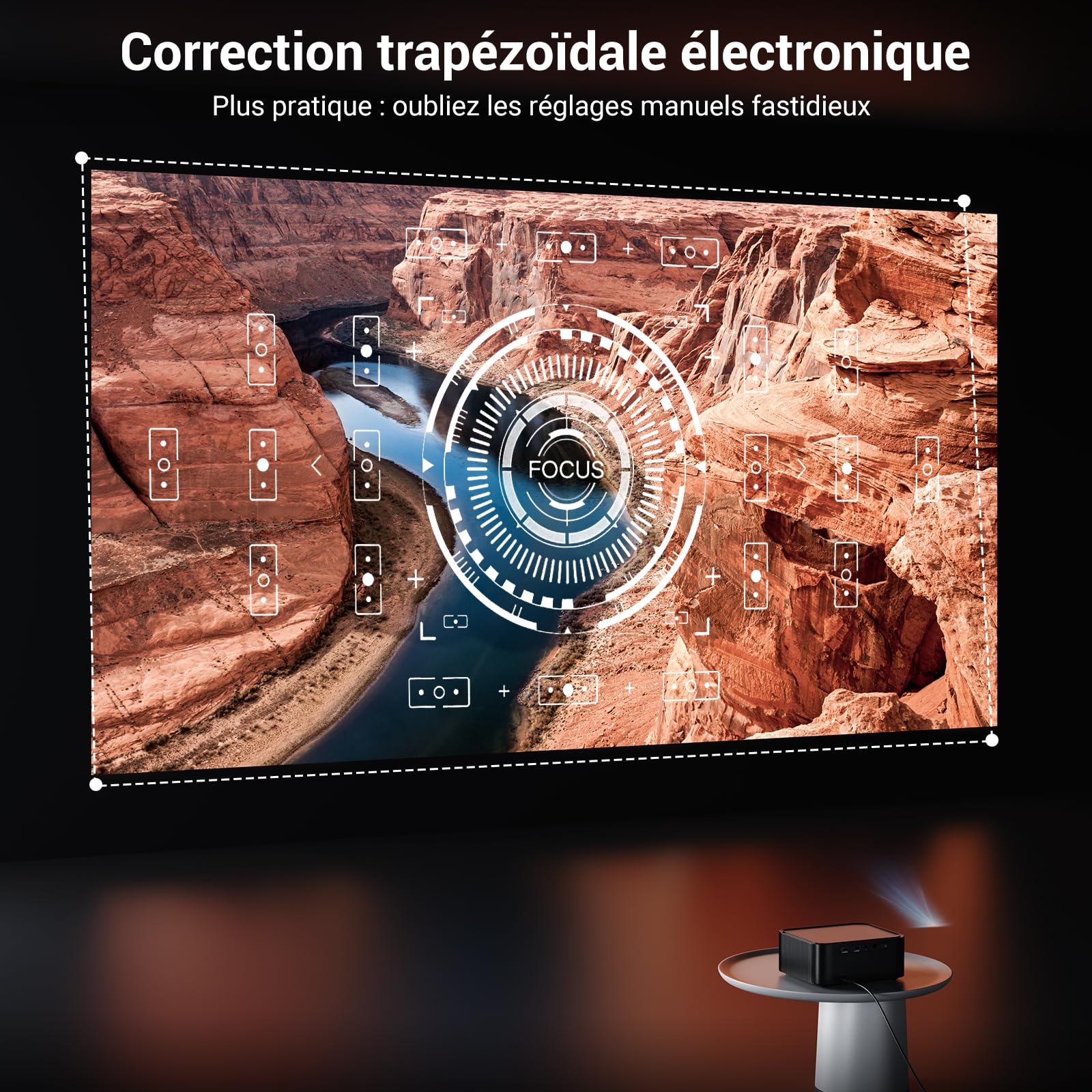 HAPPRUN H11 Projecteur Compatible avec Netflix, Vidéoprojecteur Portable avec Haut-Parleur Intégré, Mini Retroprojecteur Compatible Smartphone/WiFi 6/TV Stick/PS5 pour Maison, Chambre, Extérieur