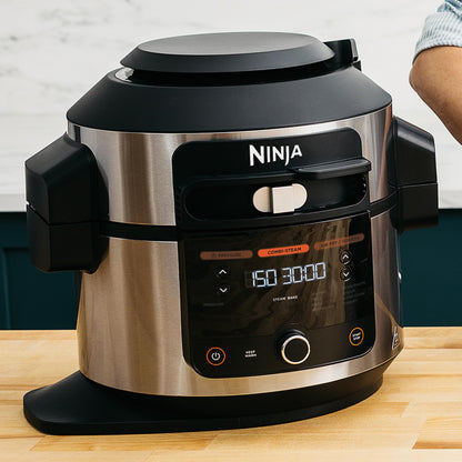 Ninja Foodi Multicuiseur avec SmartLid, 11 en 1, 6L, Autocuiseur Multifonction, Cuisson sous pression, Air Fryer, Friteuse à air, Vapeur combinée, Mijoteuse, Griller, Cuire, Acier inoxydable, OL550EU