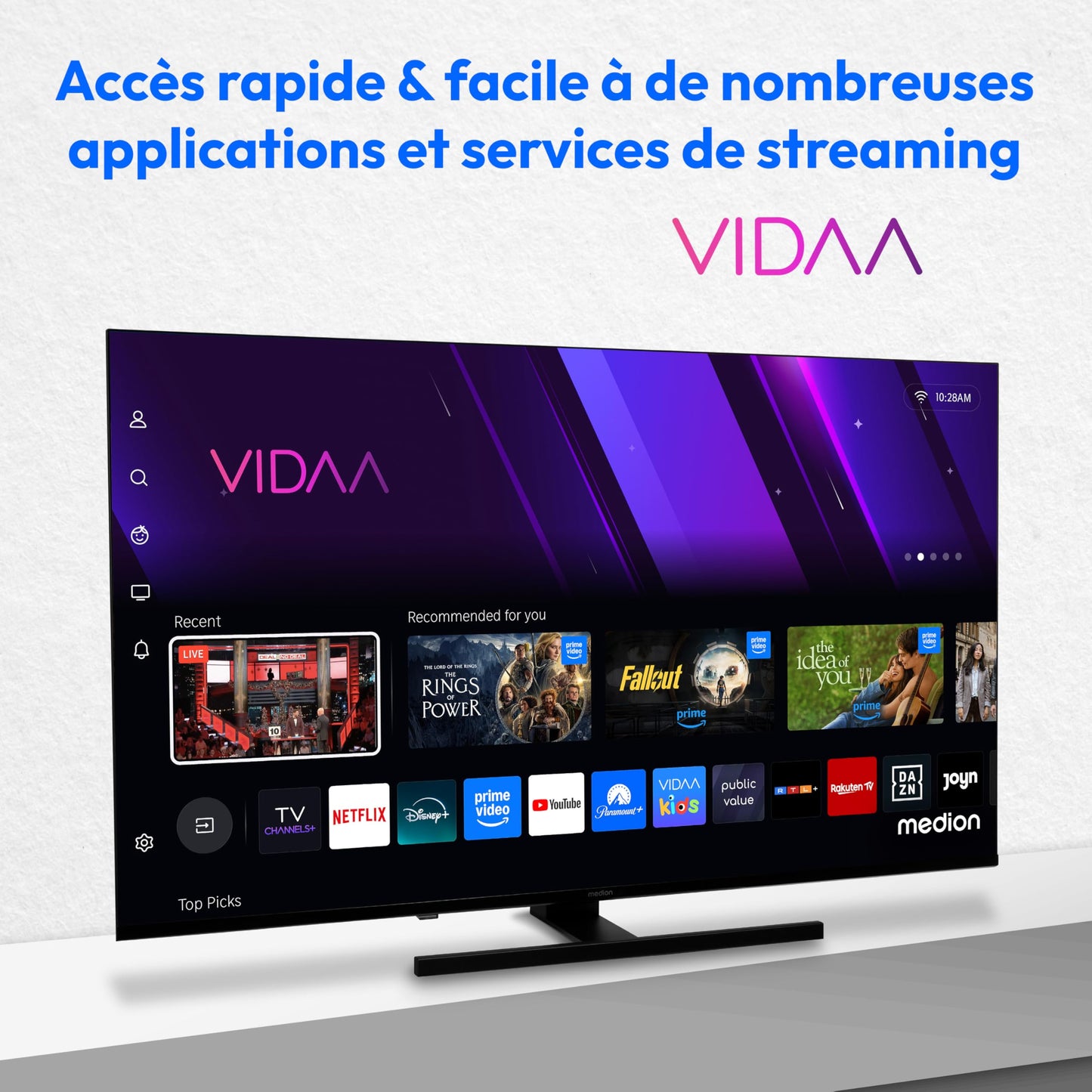 MEDION TV 43 Pouces 4K (108 cm) QLED Television (Smart TV 4K, Dolby Vision HDR, VIDAA Store, Netflix, Prime Video, Disney+, DAZN, Paramount+, DTS X, Dolby Atmos, PVR, Bluetooth, MD 843600)
