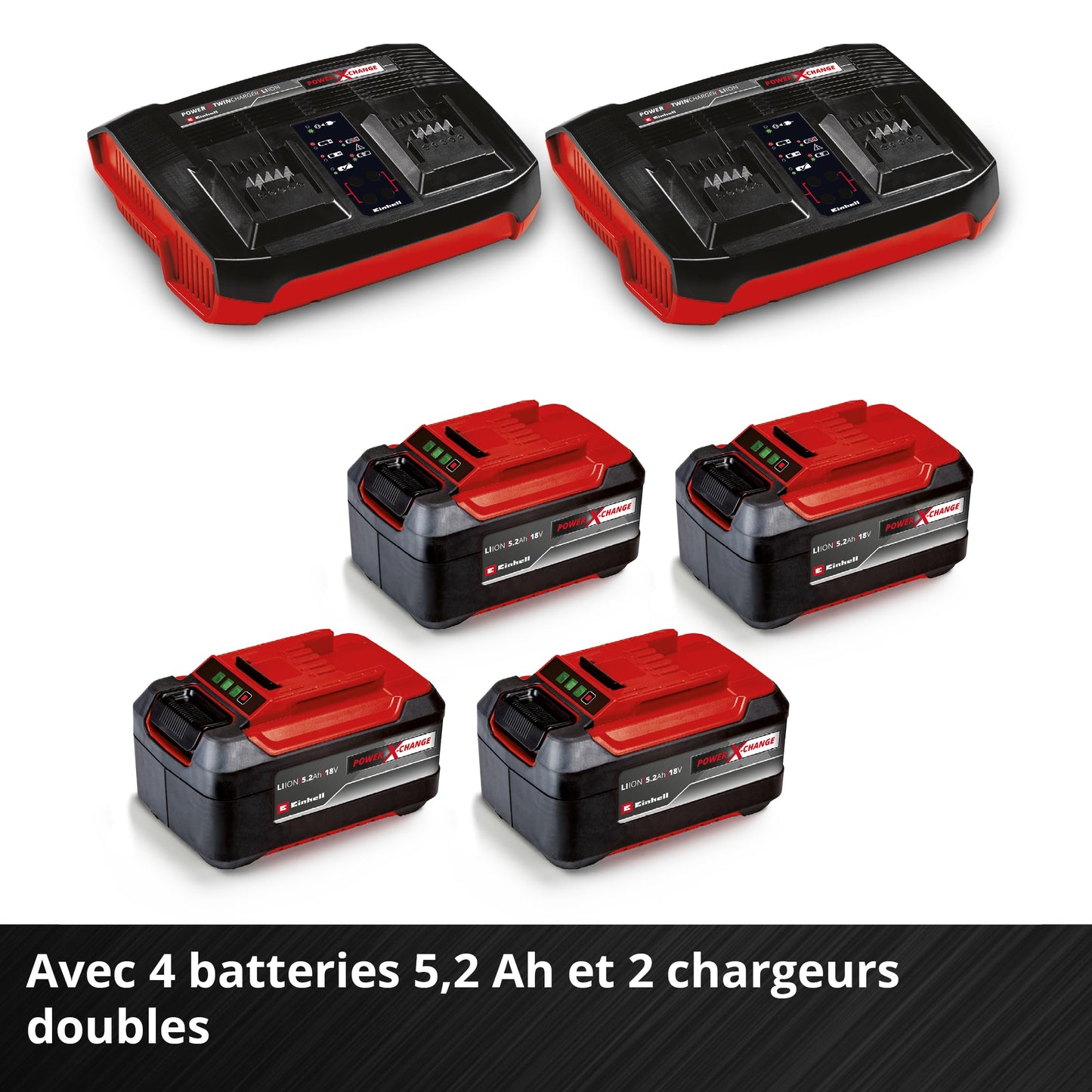 Einhell Professional Tondeuse à gazon sans fil GP-CM 36/52 S Li BL (4x5,2Ah) Power X-Change (36V, moteur brushless, Coupe à 52cm) Livré avec 4 Batteries 5,2 Ah et 2 Chargeurs doubles